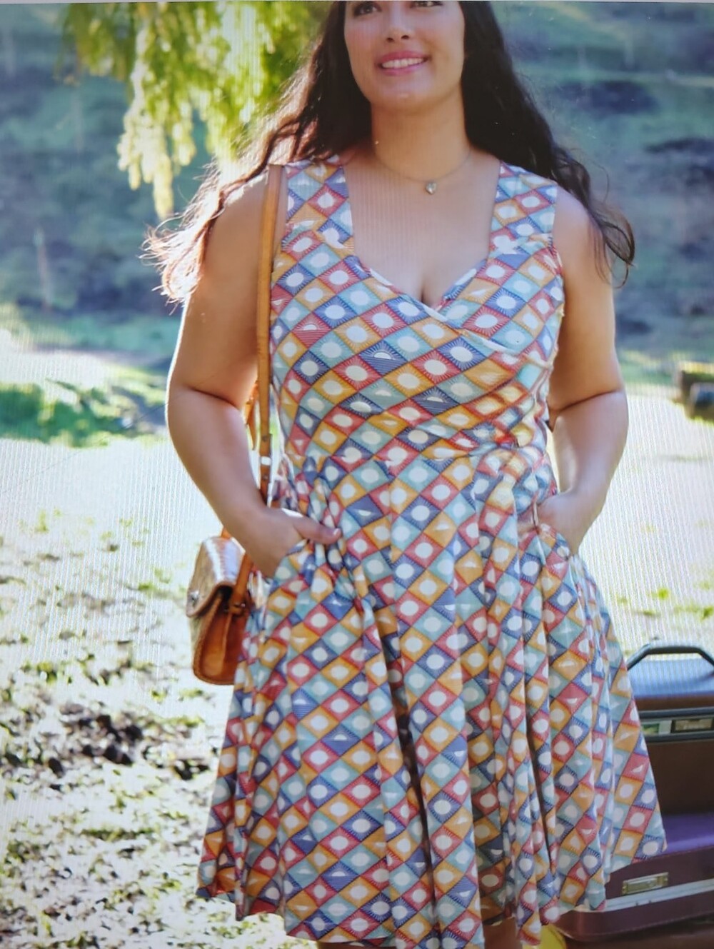 Effie's Heart V-Neck Faux Wrap Swing Dress in Stargazing Magic Hour Print - Sz M